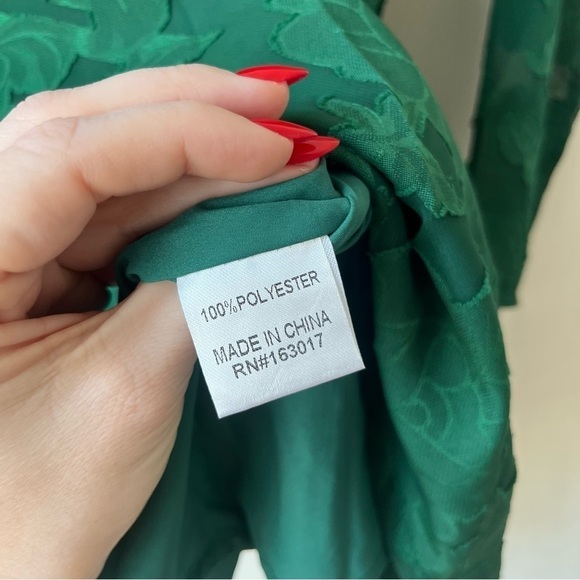 Princess Polly Star Power Forest Green Floral Jacquard Long Sleeve Mini Dress 4 - Picture 12 of 13